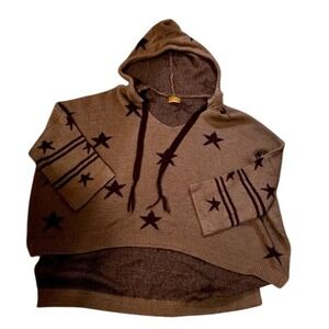 POL S -L Oversized Star Knit Hoodie Pullover Casual Cozy Sweater Top (51)